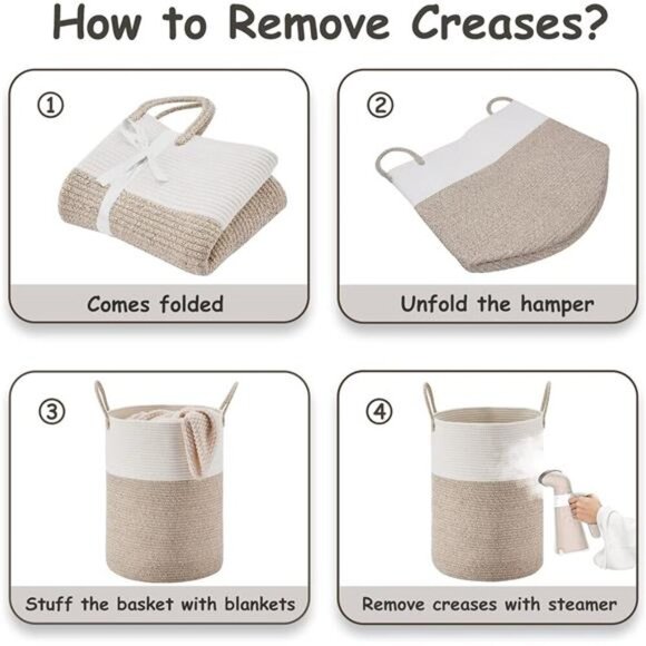 Large Laundry Hamper, Tall Woven Rope Storage Basket for Blanket, Toys - Picture 6 of 7